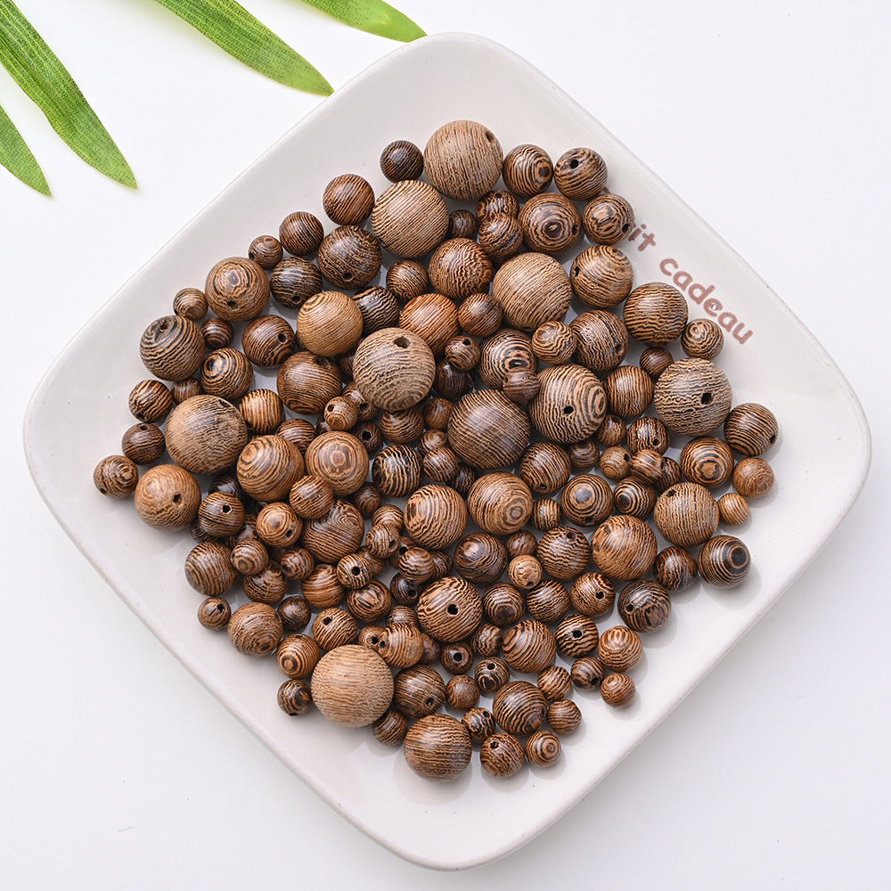 Wooden Loose Beads - Natural Perforated Round Beads for DIY Jewelry Making